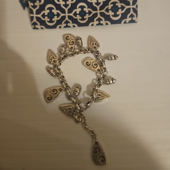 Brighton Brazilian Heart Charm Bracelet Scrolled Silver Plated Retired 8" - Picture 2 of 6
